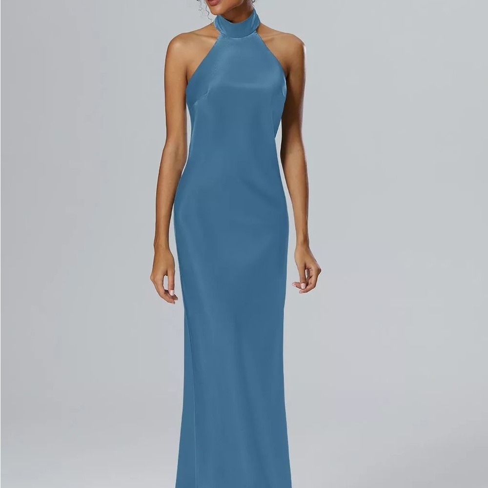 AW Bridal Mugwort Bridesmaid Dress Satin Charmeuse in Ink Blue Size 2